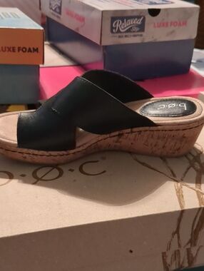 b.o.c. Black Crisscross Cork Wedge Slide